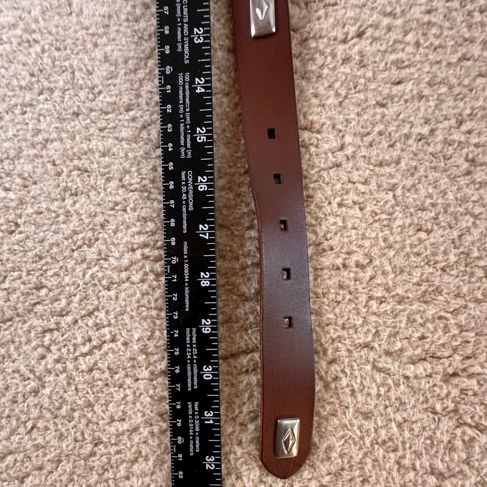 Vintage Brown Leather Belt Brass Buckle Studded Preppy Y2K Women S 27 Equestrian